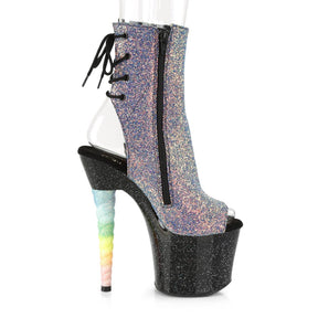 UNICORN-1018G Black & Multi Colour Calf High Peep Toe Boots