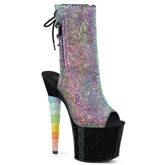 UNICORN-1018G Black & Multi Colour Calf High Peep Toe Boots